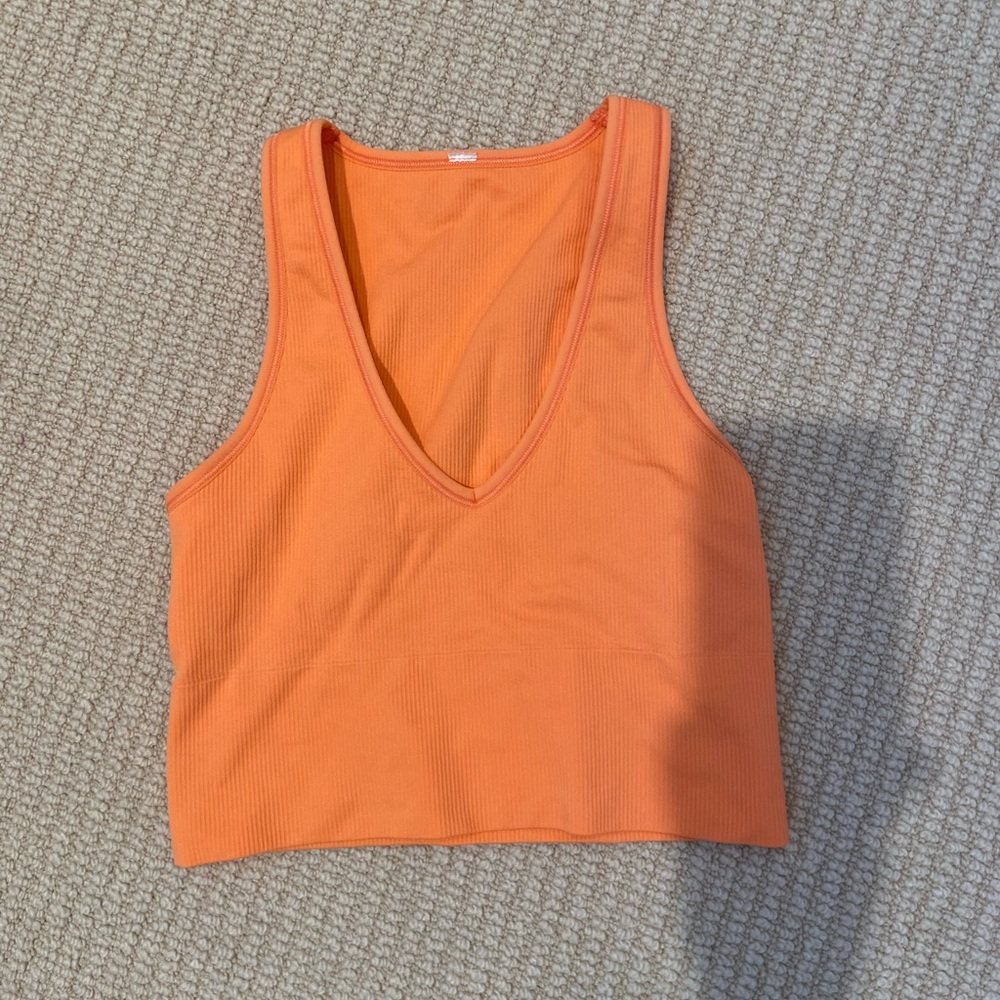 Athelta orange ribbed yoga crop top size small